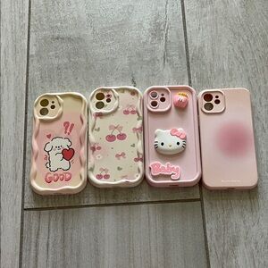 SHEIN Pink Kawaii Phone Case Set with Hello Kitty, Cherries & Puppy Designs